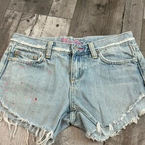 Miss Me Embellished Denim Shorts JP4148 Anne Cut Off Raw Hem Pink Paint Splatter